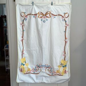 Vintage baby/toddler white duvet cover with painted on teddy bears & flowers